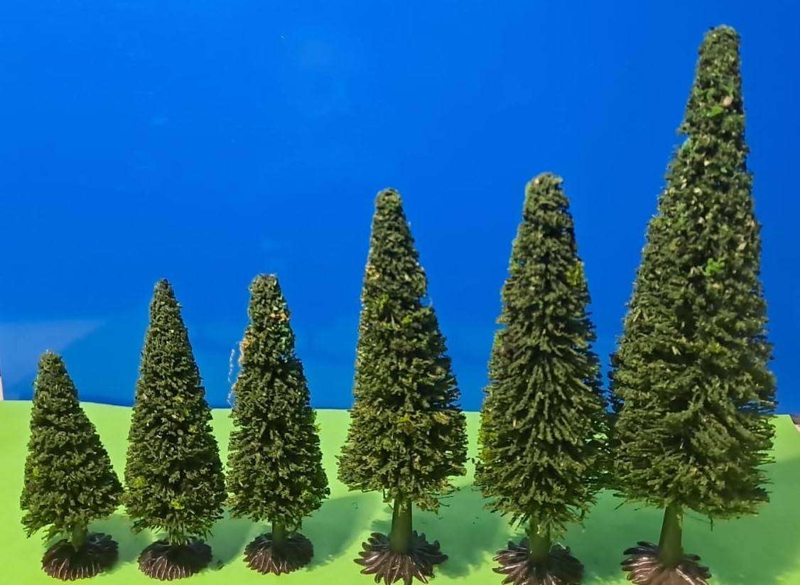 Model Trains HO 1 x Pack of 6 Trees Pine - Tall to small - 56-135mm