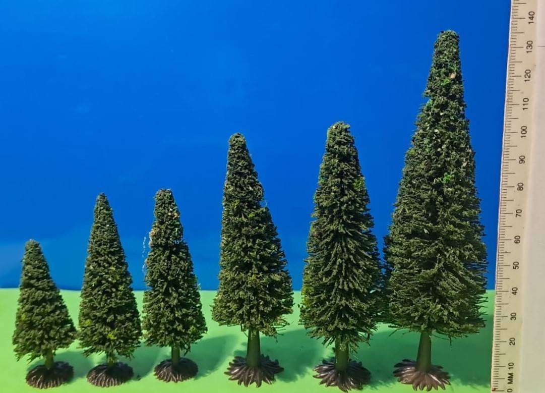 Model Trains HO 1 x Pack of 6 Trees Pine - Tall to small - 56-135mm