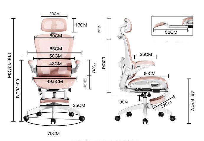 Ergonomic Office Chair with footrest - Pink