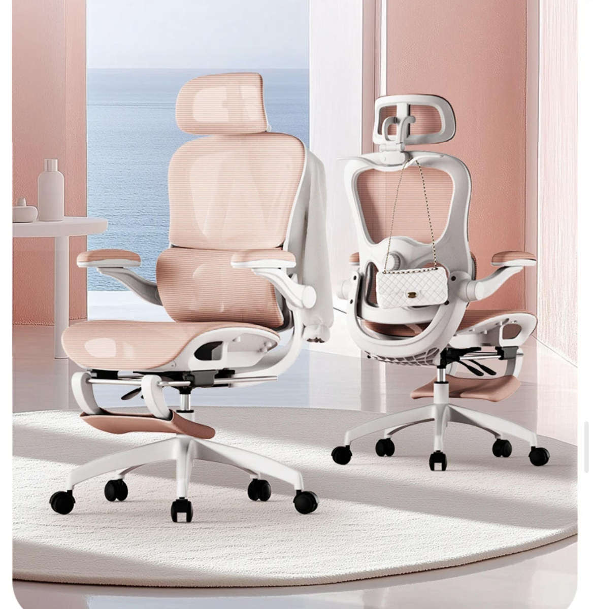 Ergonomic Office Chair with footrest - Pink