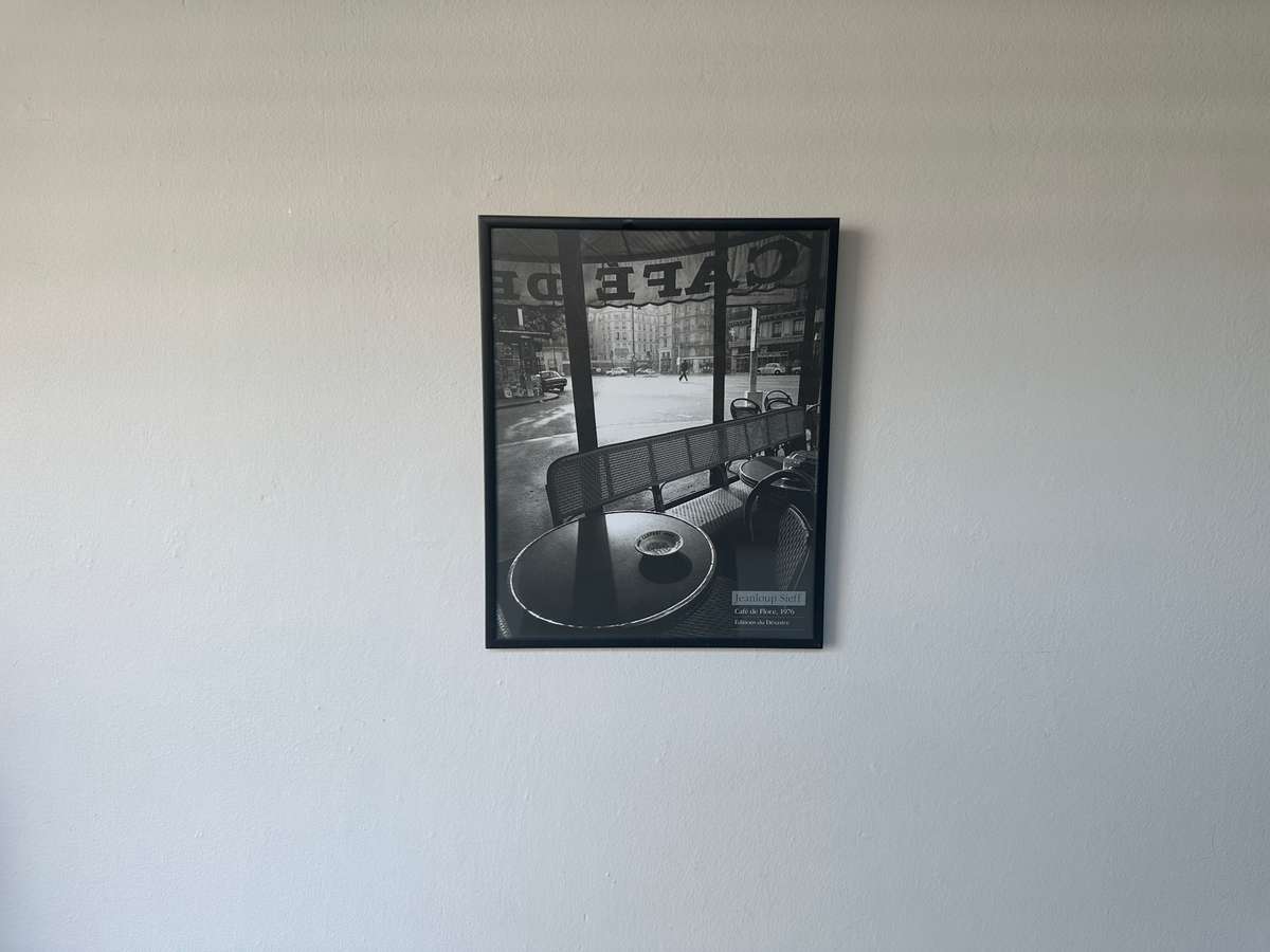 Framed Jeanloup Sieff B&W Print, Cafe de Flore Paris, 1976 - Finished Size 25cm x 31cm