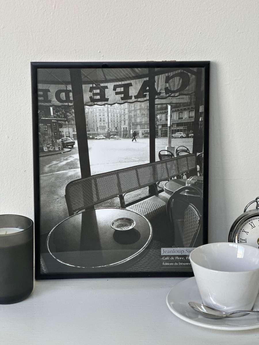 Framed Jeanloup Sieff B&W Print, Cafe de Flore Paris, 1976 - Finished Size 25cm x 31cm