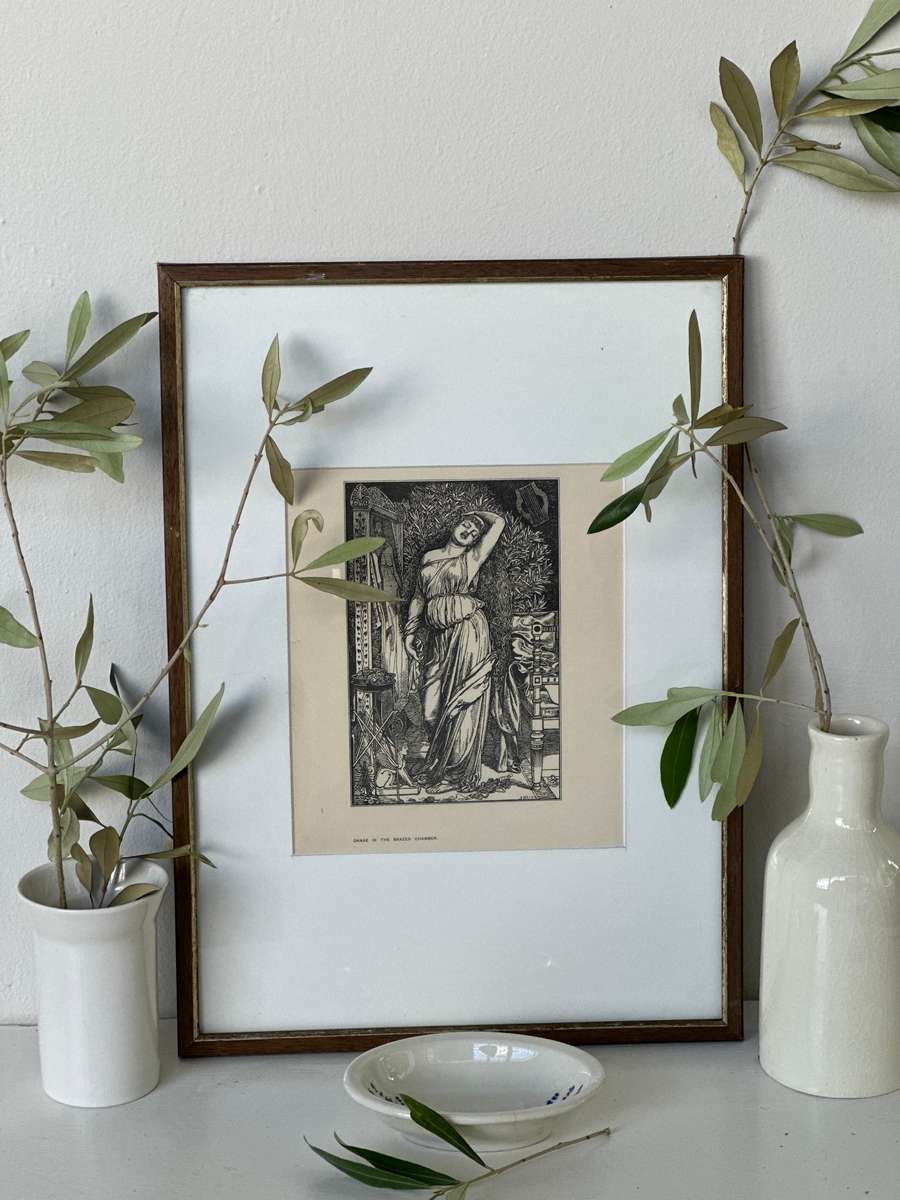Framed Anthony Frederick Augustus Sandys Print, Danae in the Brazen Chamber - Finished Size 31.5cm x