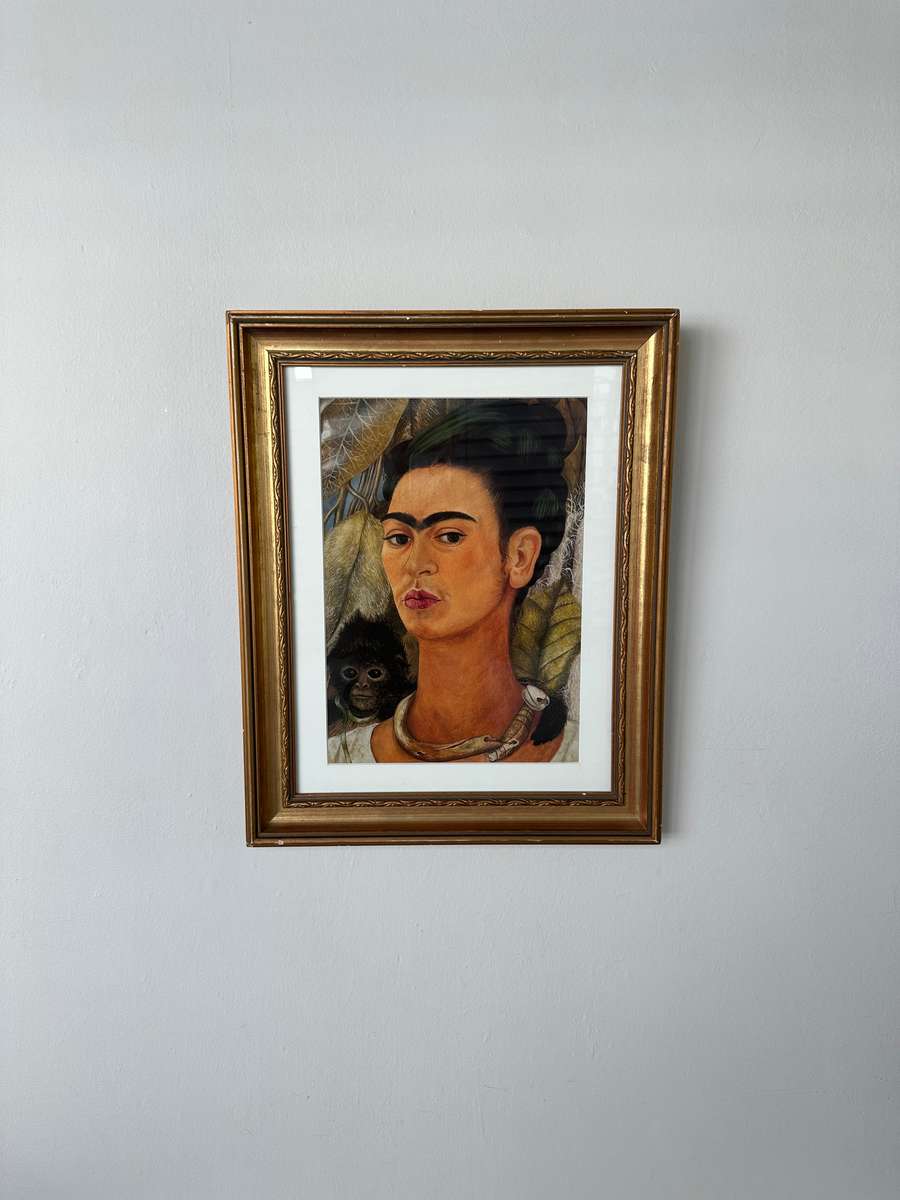 Framed Frida Kahlo Print, Self-Portrait with Monkey - Finished Size 39cm x 48cm