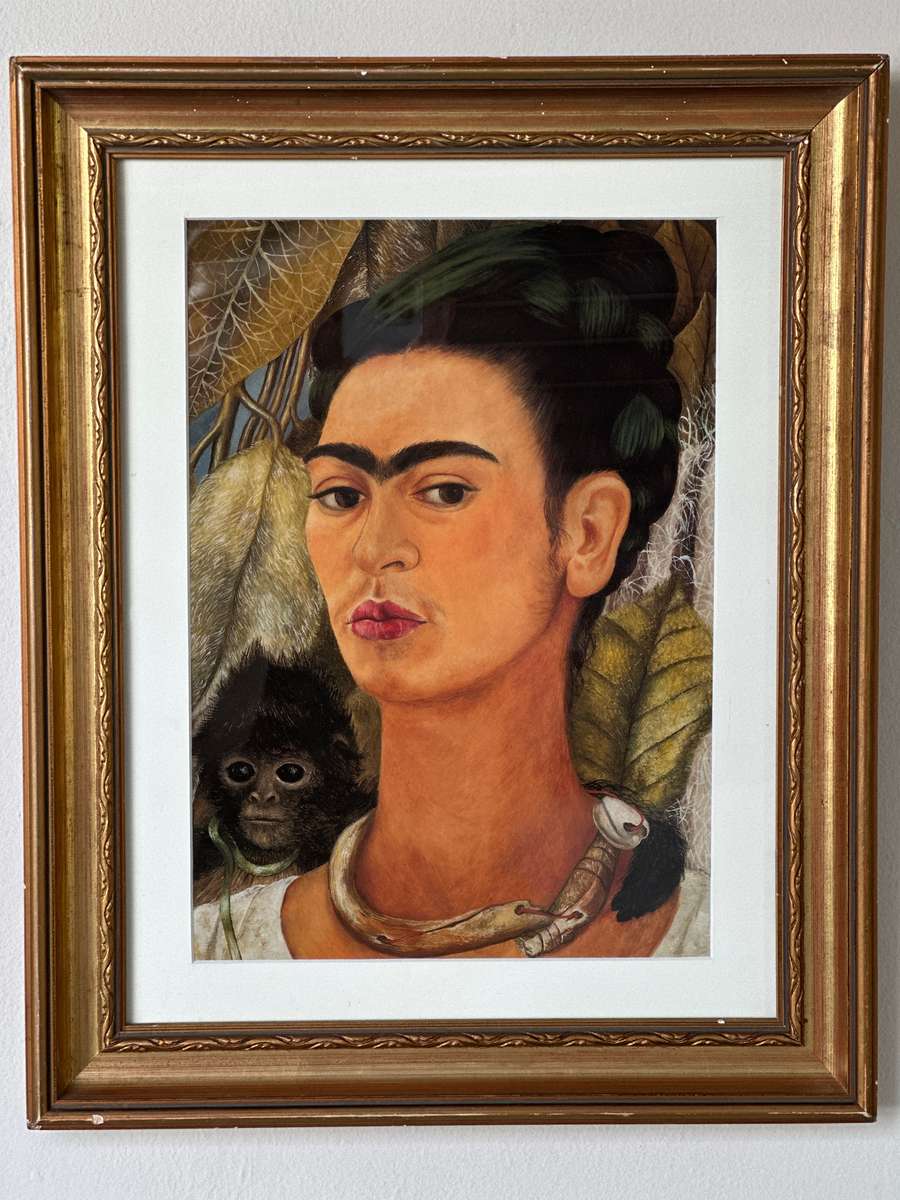 Framed Frida Kahlo Print, Self-Portrait with Monkey - Finished Size 39cm x 48cm