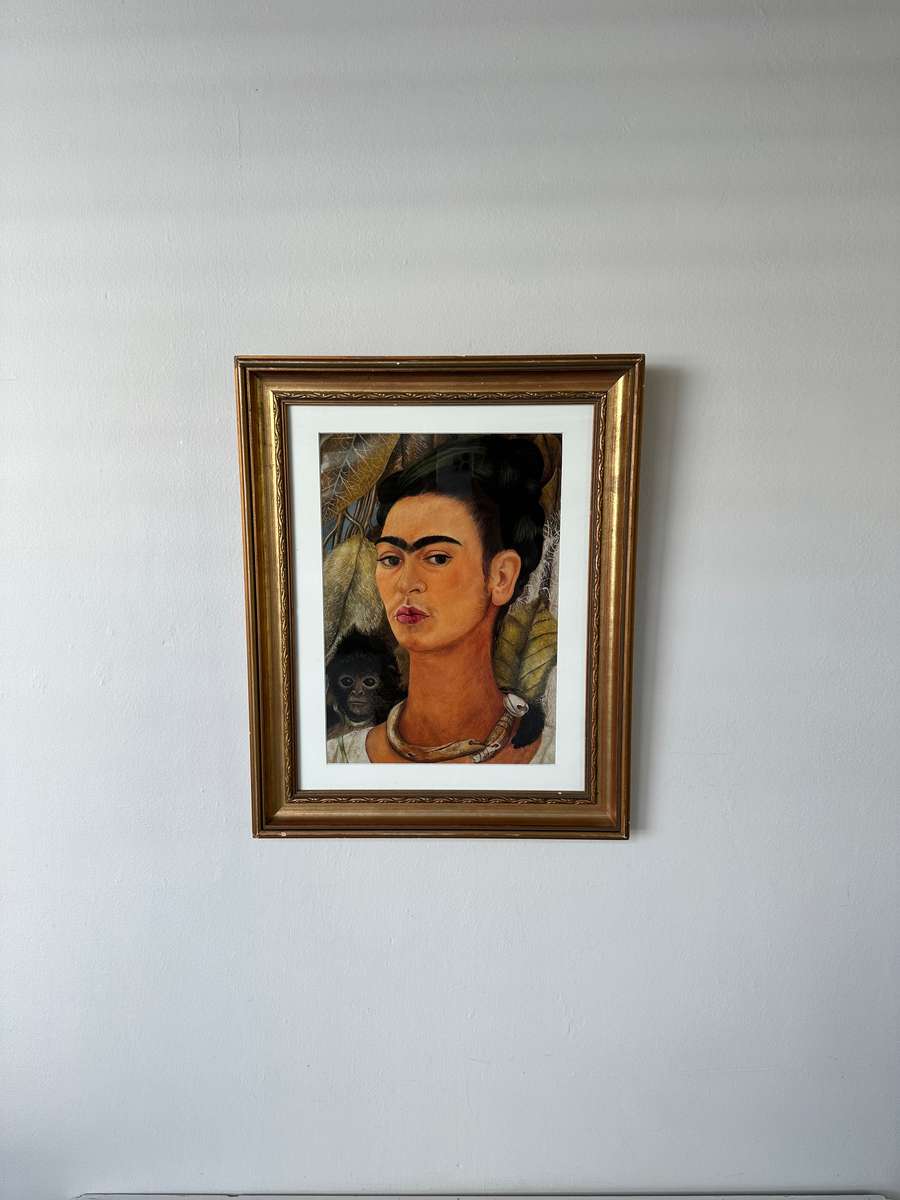 Framed Frida Kahlo Print, Self-Portrait with Monkey - Finished Size 39cm x 48cm