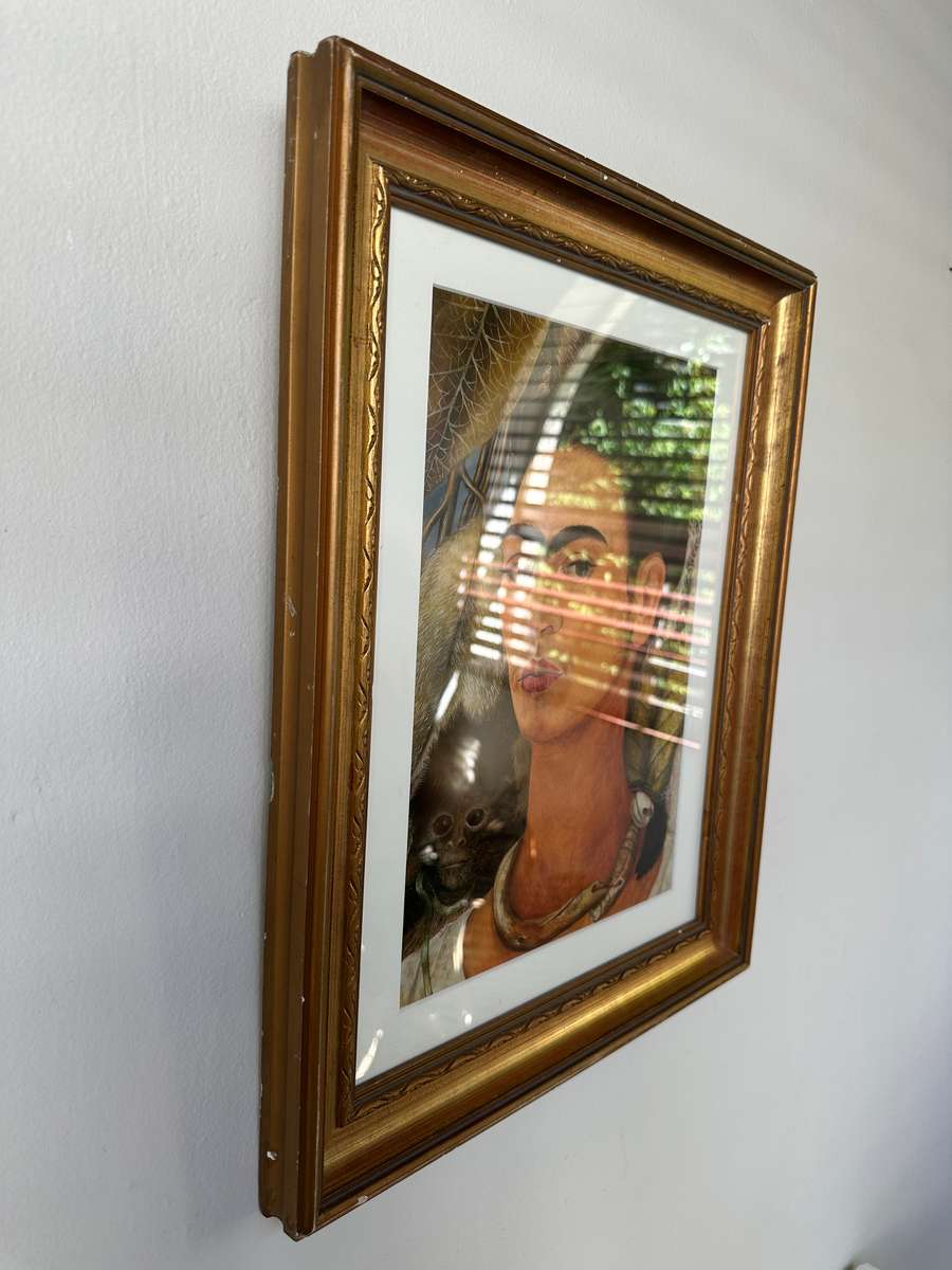 Framed Frida Kahlo Print, Self-Portrait with Monkey - Finished Size 39cm x 48cm