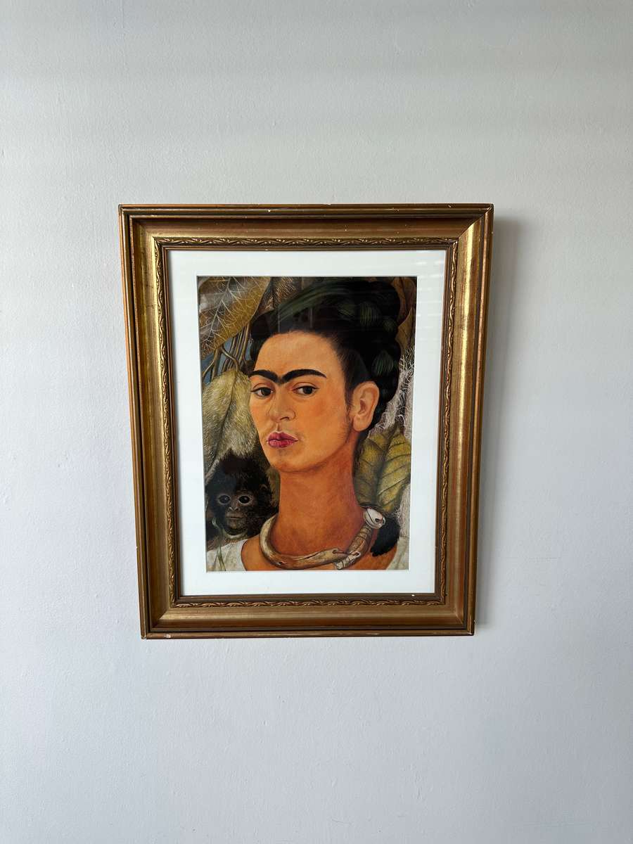 Framed Frida Kahlo Print, Self-Portrait with Monkey - Finished Size 39cm x 48cm
