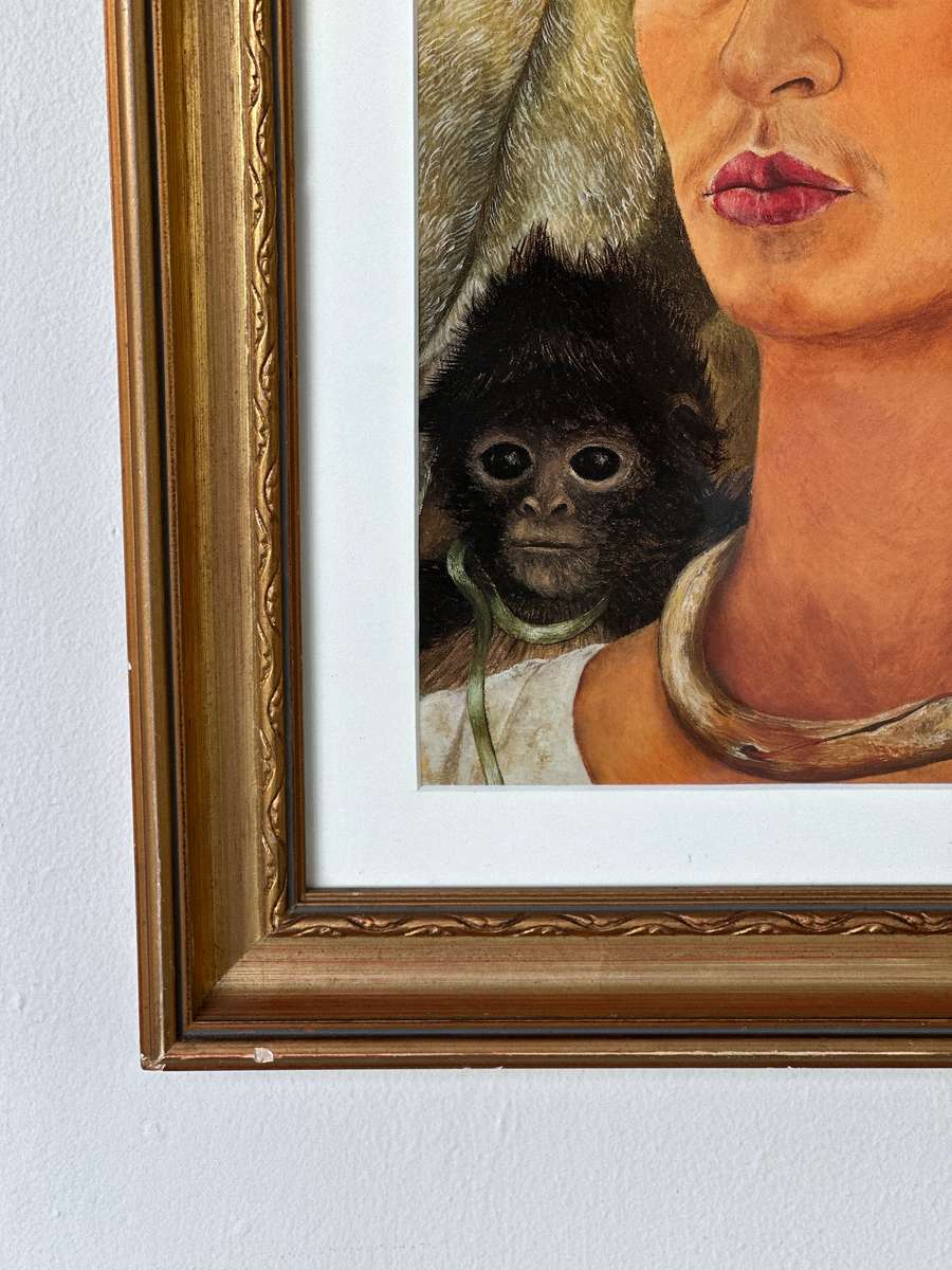 Framed Frida Kahlo Print, Self-Portrait with Monkey - Finished Size 39cm x 48cm