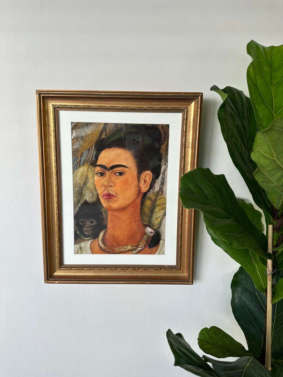 Framed Frida Kahlo Print, Self-Portrait with Monkey - Finished Size 39cm x 48cm