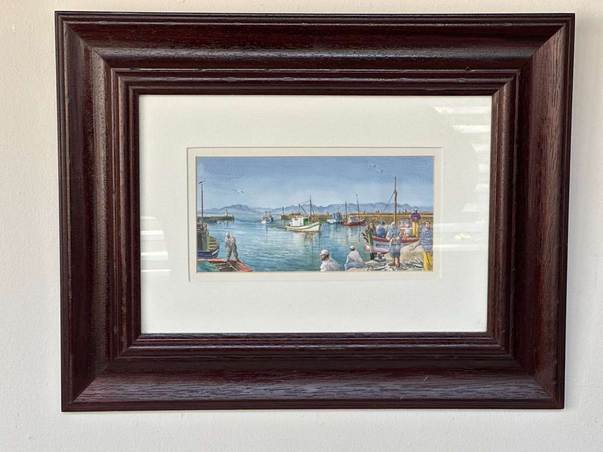 Framed Print - Harbour Scene - Size 45cm x 35cm (Double Mounted & Wooden Frame)