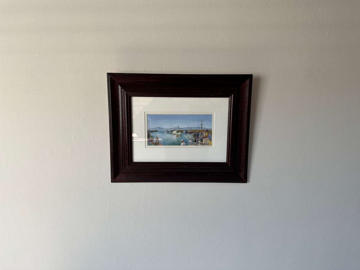 Framed Print - Harbour Scene - Size 45cm x 35cm (Double Mounted & Wooden Frame)