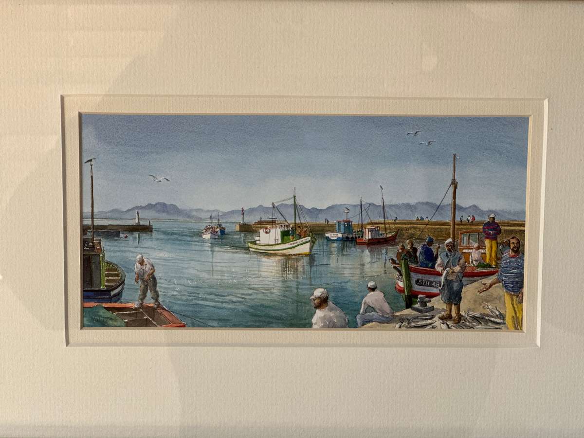 Framed Print - Harbour Scene - Size 45cm x 35cm (Double Mounted & Wooden Frame)