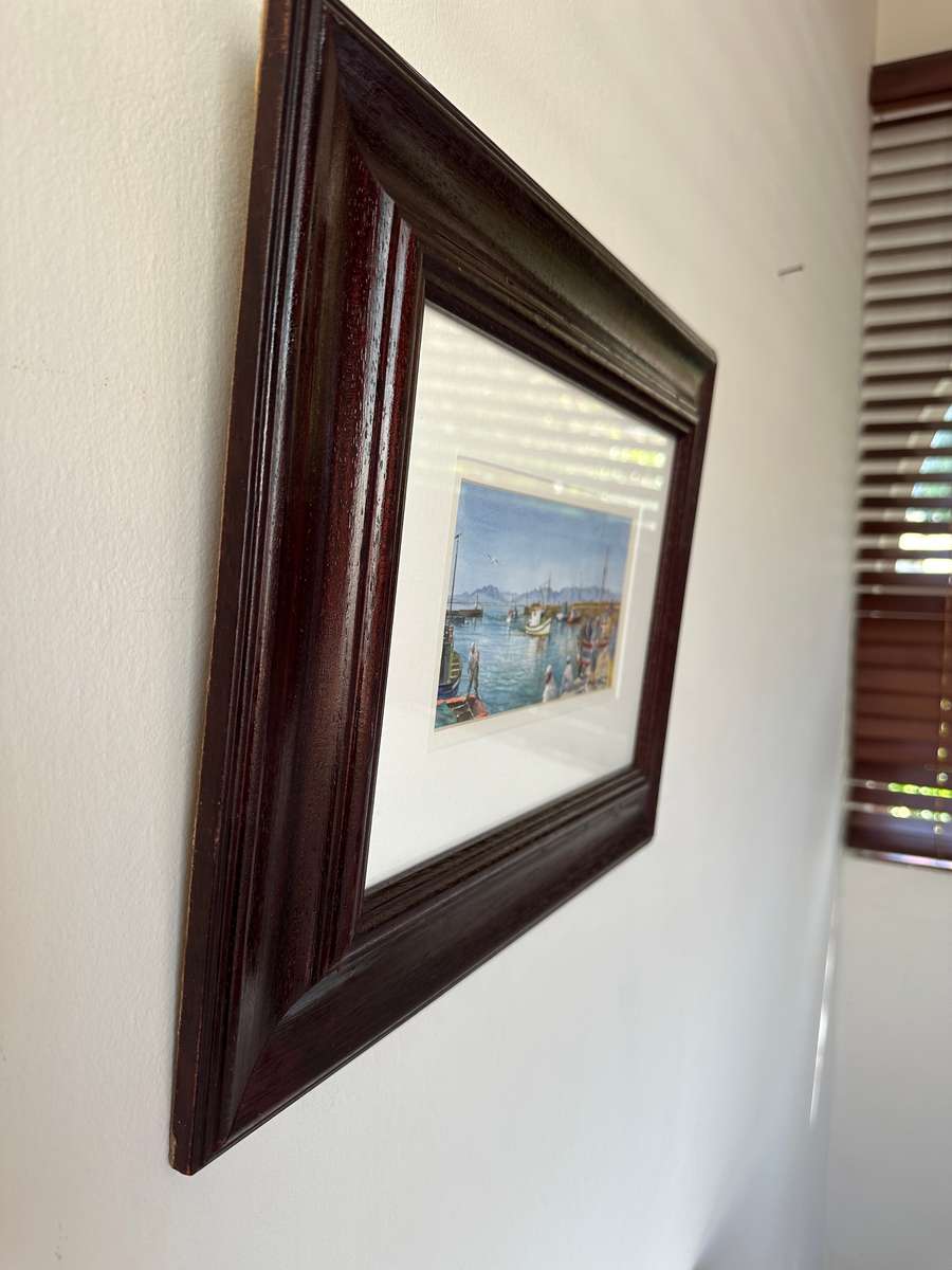 Framed Print - Harbour Scene - Size 45cm x 35cm (Double Mounted & Wooden Frame)