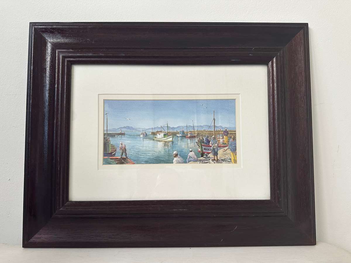 Framed Print - Harbour Scene - Size 45cm x 35cm (Double Mounted & Wooden Frame)