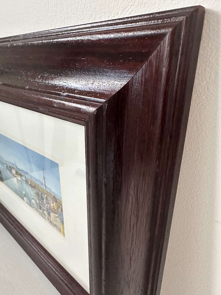 Framed Print - Harbour Scene - Size 45cm x 35cm (Double Mounted & Wooden Frame)