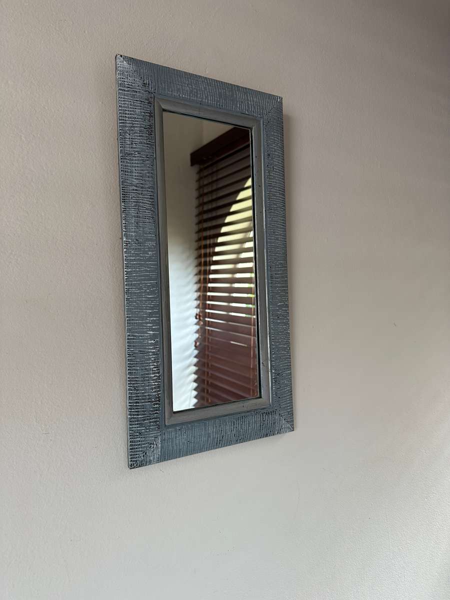 Mirror - Ripple Effect Wooden Frame, Chalk Painted, Finished Framed Size 24cm x 48cm