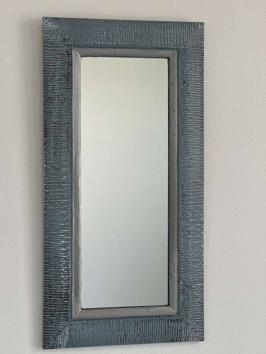 Mirror - Ripple Effect Wooden Frame, Chalk Painted, Finished Framed Size 24cm x 48cm