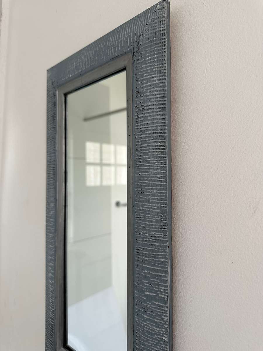 Mirror - Ripple Effect Wooden Frame, Chalk Painted, Finished Framed Size 24cm x 48cm