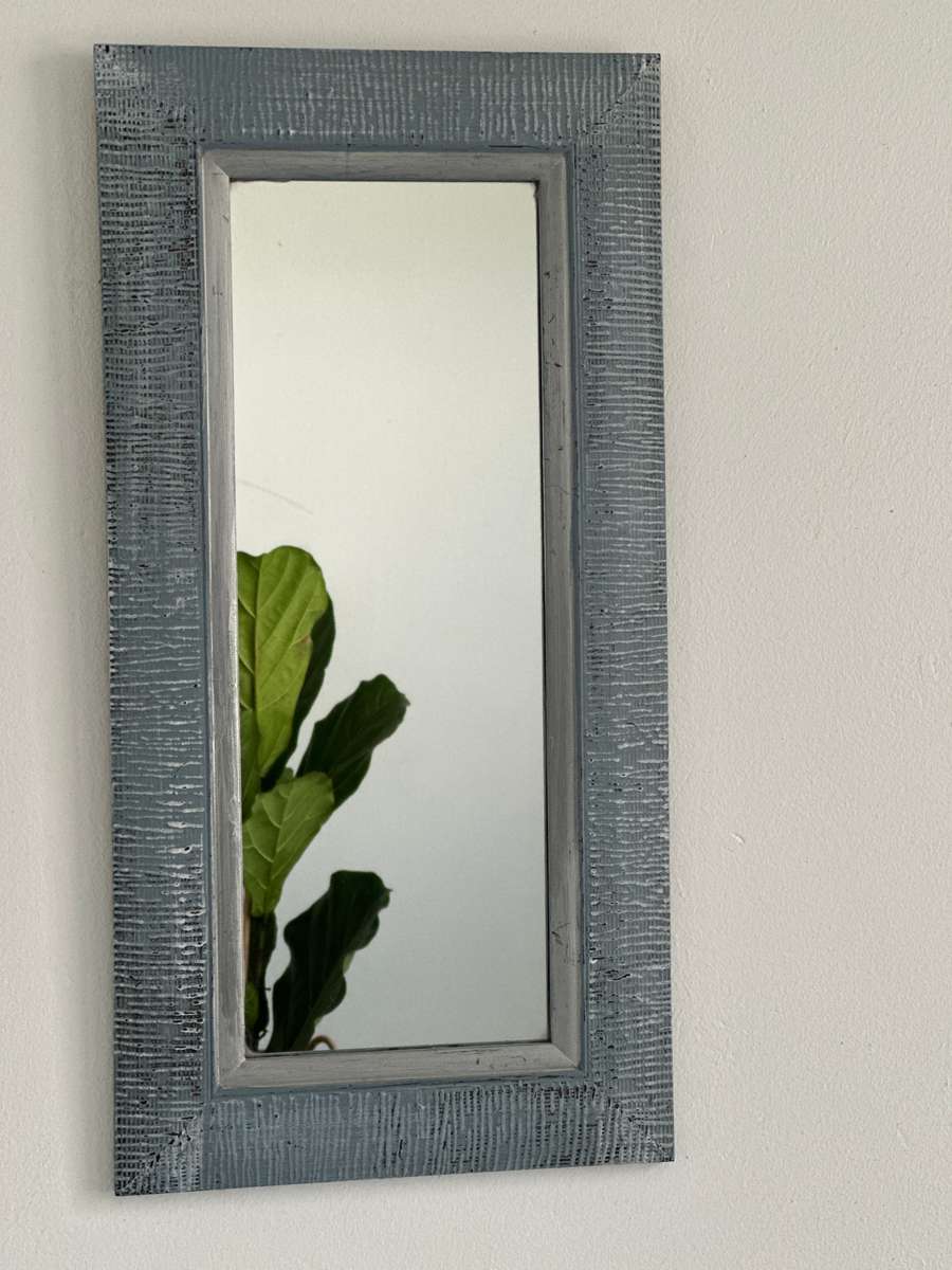 Mirror - Ripple Effect Wooden Frame, Chalk Painted, Finished Framed Size 24cm x 48cm