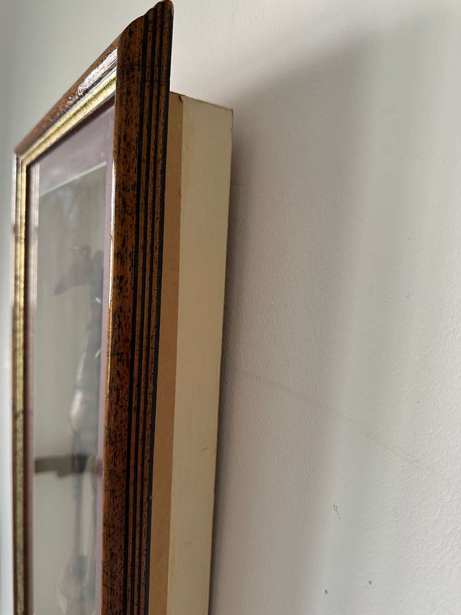 Framed Wooden Giraffe Figurines set in a Recessed Frame, Size 31cm x 52.5cm (Depth 8cm)