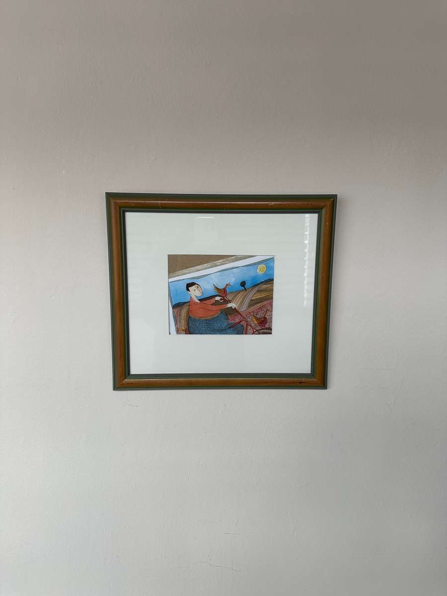 Framed Pieter van der Westhuizen Print, Woman on a Bicycle - Finished Size 37cm x 33cm