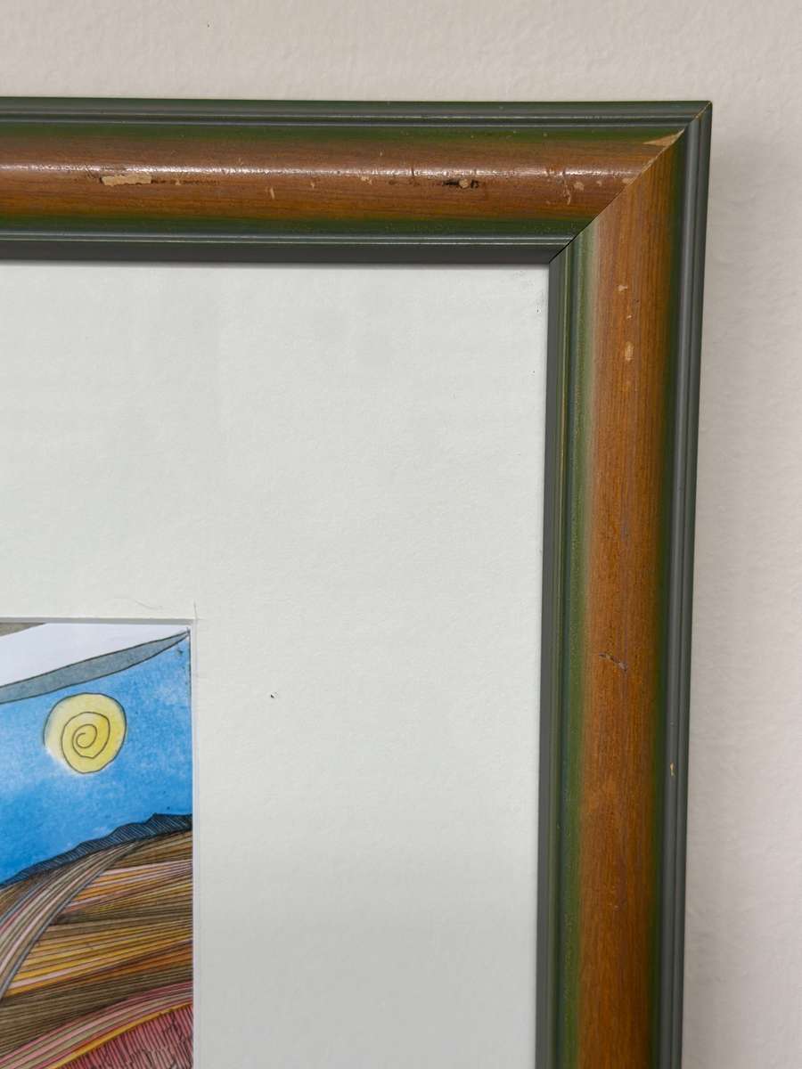 Framed Pieter van der Westhuizen Print, Woman on a Bicycle - Finished Size 37cm x 33cm