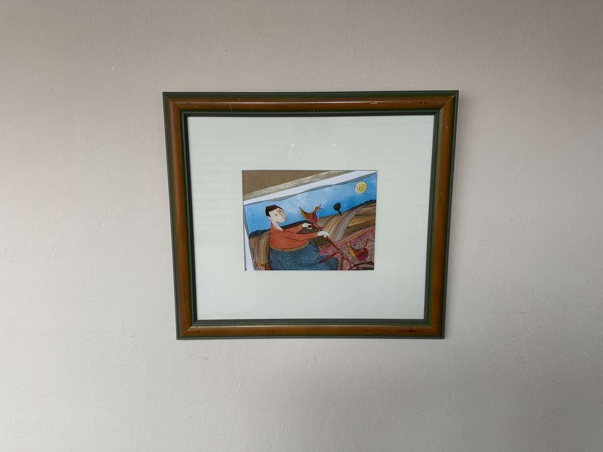 Framed Pieter van der Westhuizen Print, Woman on a Bicycle - Finished Size 37cm x 33cm