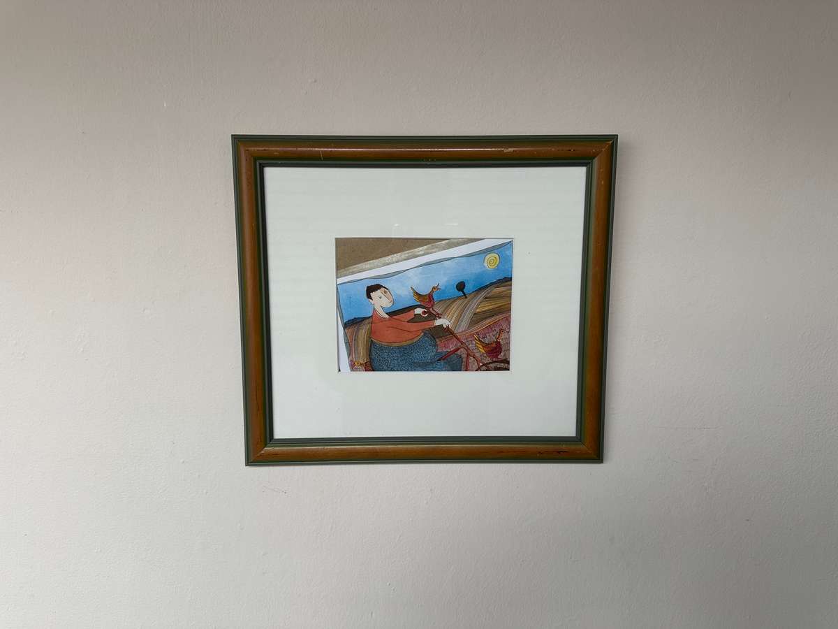 Framed Pieter van der Westhuizen Print, Woman on a Bicycle - Finished Size 37cm x 33cm