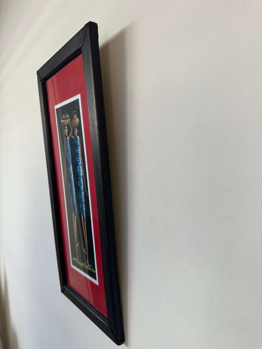 Framed Original African Art, Clear Glass, Wood Frame - Finished Size 21.5cm x 26.5cm