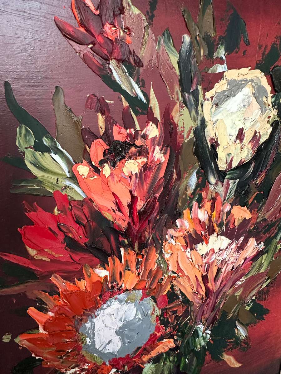 Original Vintage Framed Artwork - Ryan Blommestein, Floral, Finished Size 33cm x 47.5cm