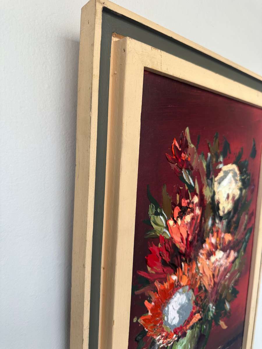 Original Vintage Framed Artwork - Ryan Blommestein, Floral, Finished Size 33cm x 47.5cm