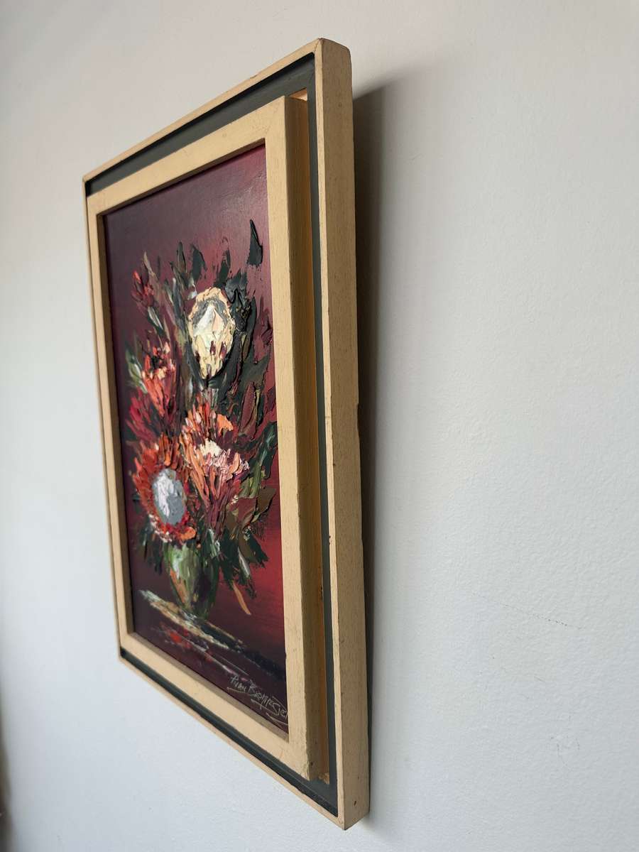 Original Vintage Framed Artwork - Ryan Blommestein, Floral, Finished Size 33cm x 47.5cm