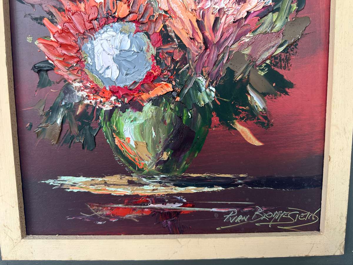 Original Vintage Framed Artwork - Ryan Blommestein, Floral, Finished Size 33cm x 47.5cm