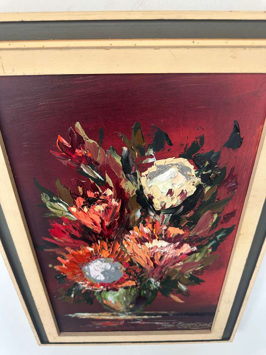 Original Vintage Framed Artwork - Ryan Blommestein, Floral, Finished Size 33cm x 47.5cm