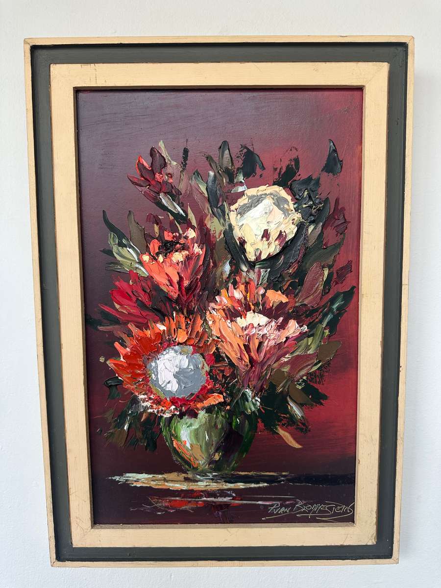 Original Vintage Framed Artwork - Ryan Blommestein, Floral, Finished Size 33cm x 47.5cm