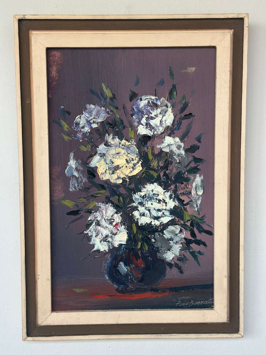 Original Vintage Framed Artwork - Ryan Blommestein, Floral Bloom, Finished Size 33cm x 47.5cm
