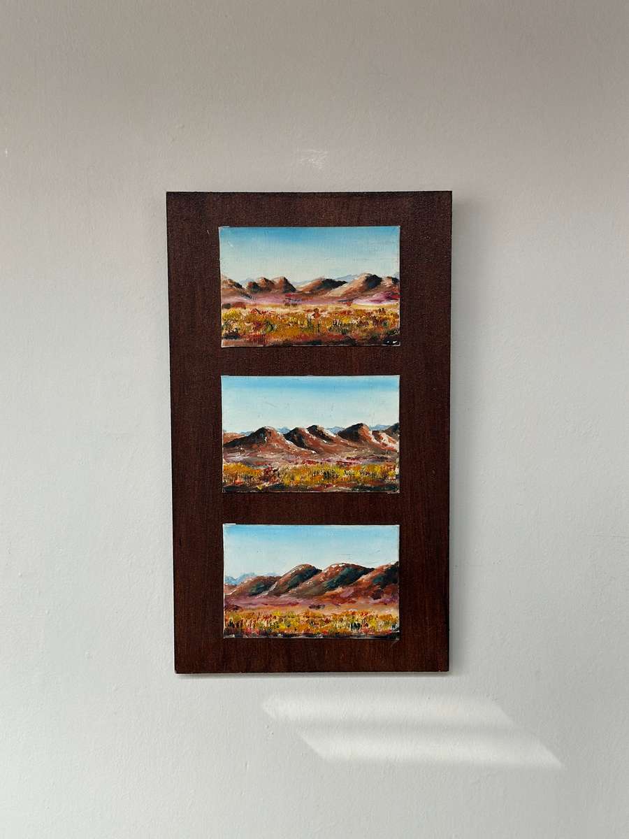 Original African Landscape Art, Oli Paint on Canvas Placed On Board: Finished Size 23.5cm x 41cm