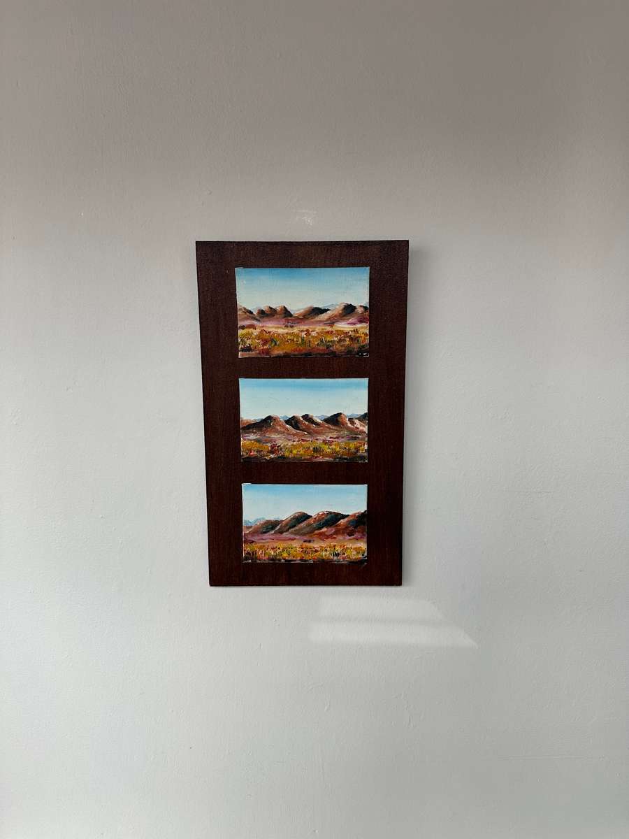 Original African Landscape Art, Oli Paint on Canvas Placed On Board: Finished Size 23.5cm x 41cm