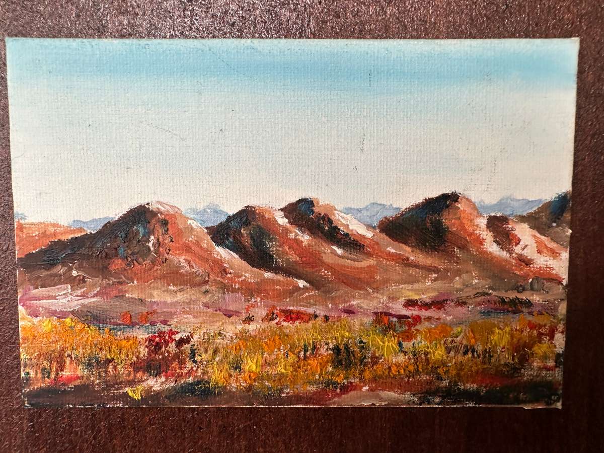 Original African Landscape Art, Oli Paint on Canvas Placed On Board: Finished Size 23.5cm x 41cm