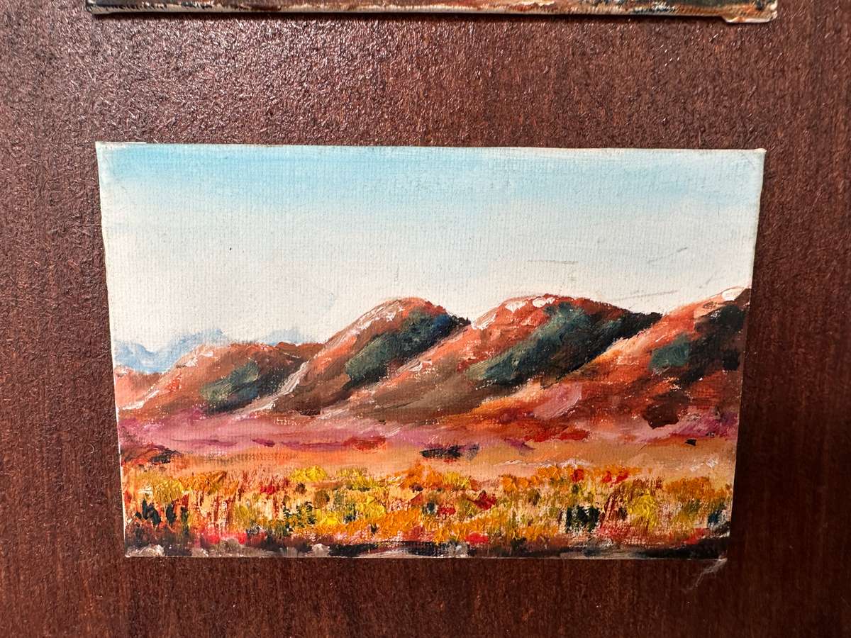 Original African Landscape Art, Oli Paint on Canvas Placed On Board: Finished Size 23.5cm x 41cm