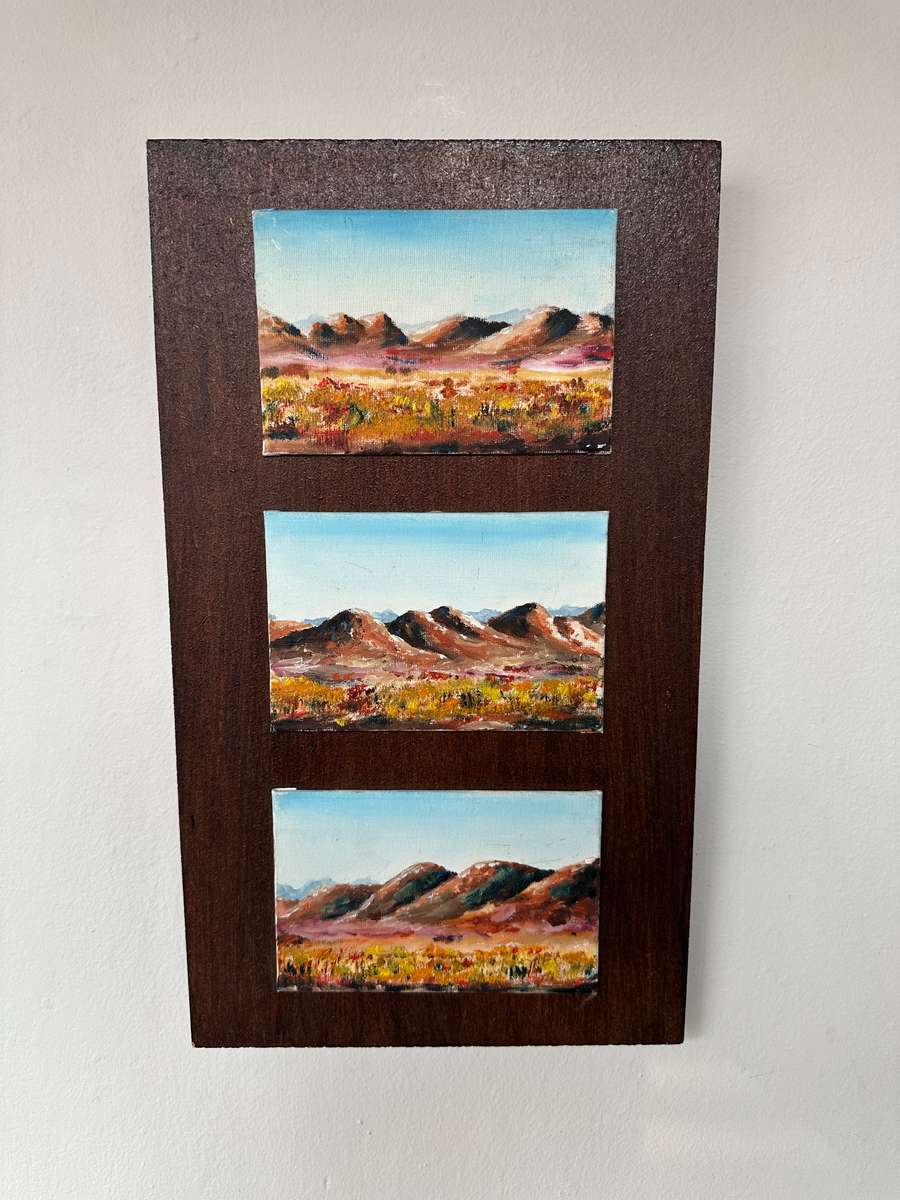 Original African Landscape Art, Oli Paint on Canvas Placed On Board: Finished Size 23.5cm x 41cm