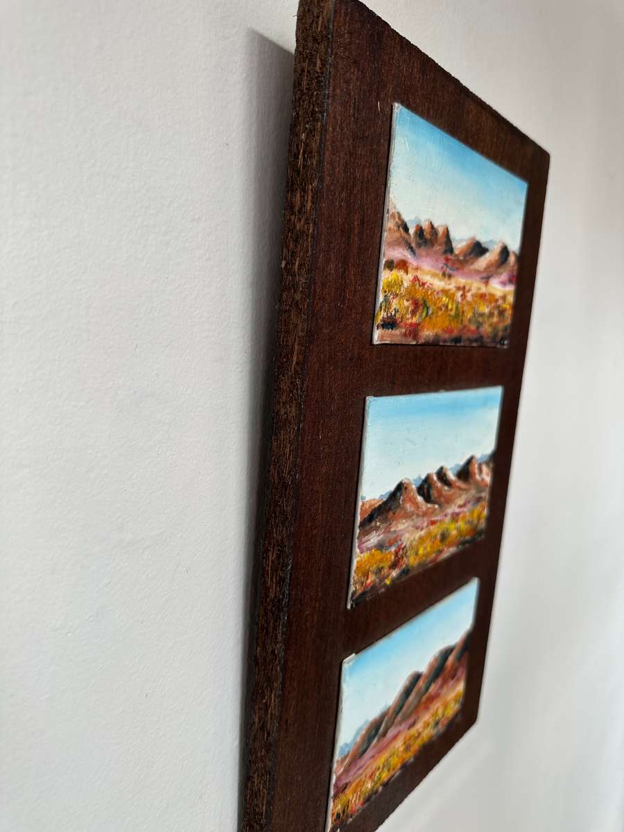 Original African Landscape Art, Oli Paint on Canvas Placed On Board: Finished Size 23.5cm x 41cm