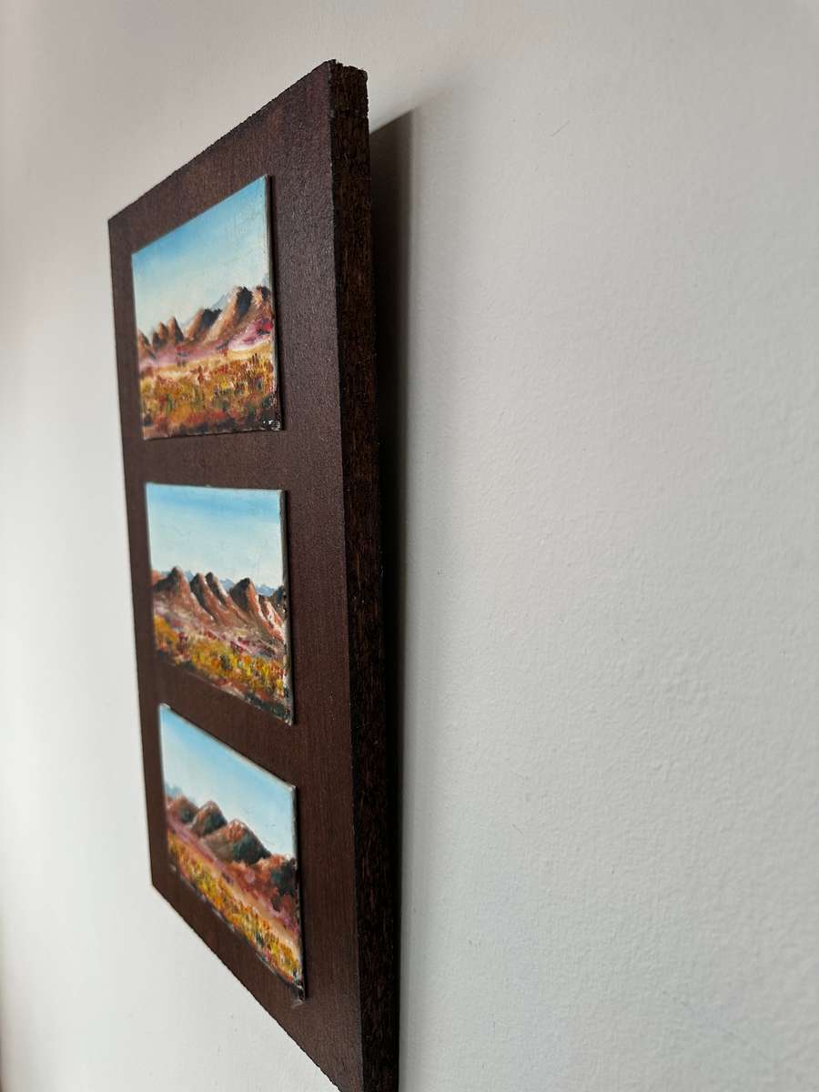 Original African Landscape Art, Oli Paint on Canvas Placed On Board: Finished Size 23.5cm x 41cm