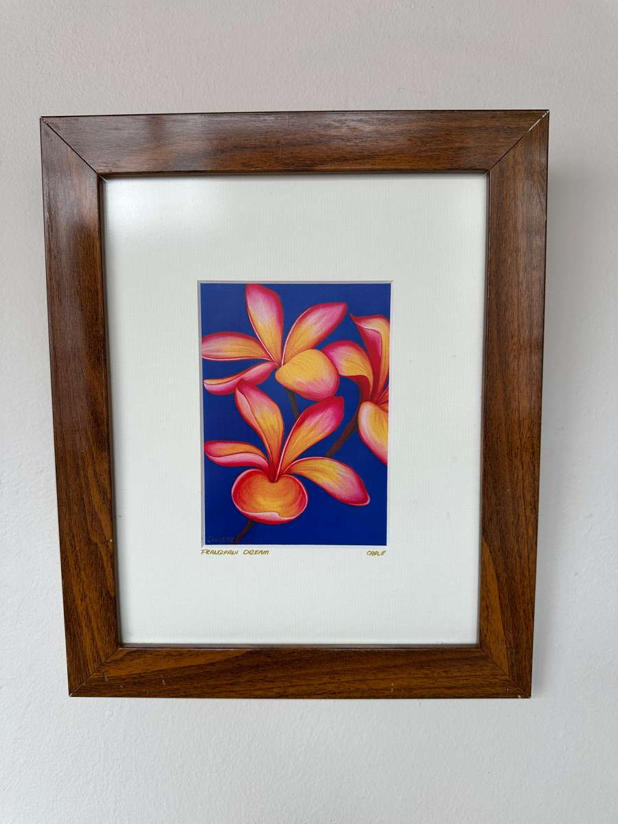 Framed Caple Print, Frangipani (Artist Signed) Finished Size 25cm x 30.5cm
