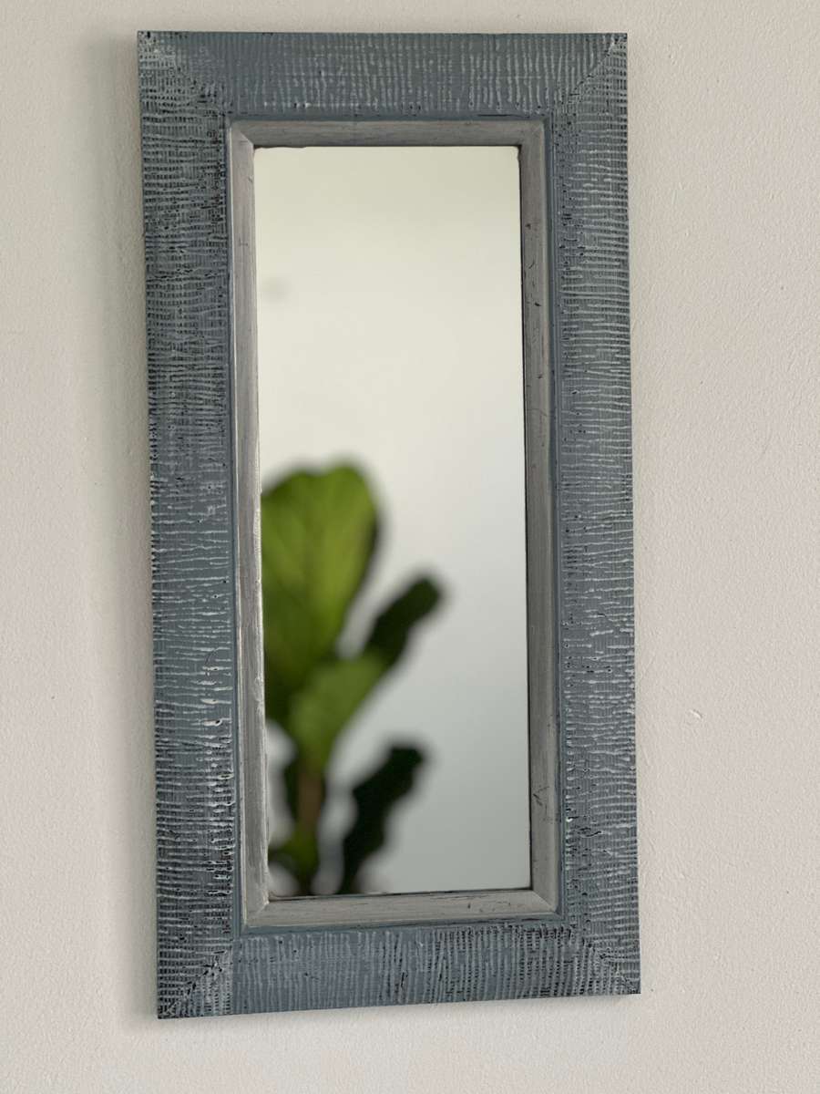 Mirror - Ripple Effect Wooden Frame, Chalk Painted, Finished Framed Size 24cm x 48cm