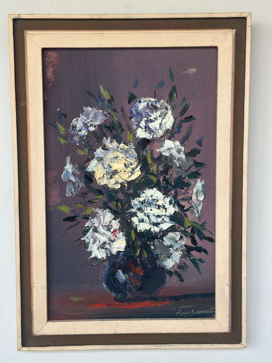 Original Vintage Framed Artwork - Ryan Blommestein, Floral Bloom, Finished Size 33cm x 47.5cm