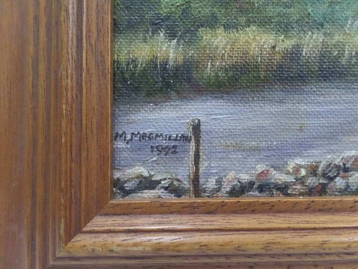 Rolling green landscape oil painting by M. Macmillan