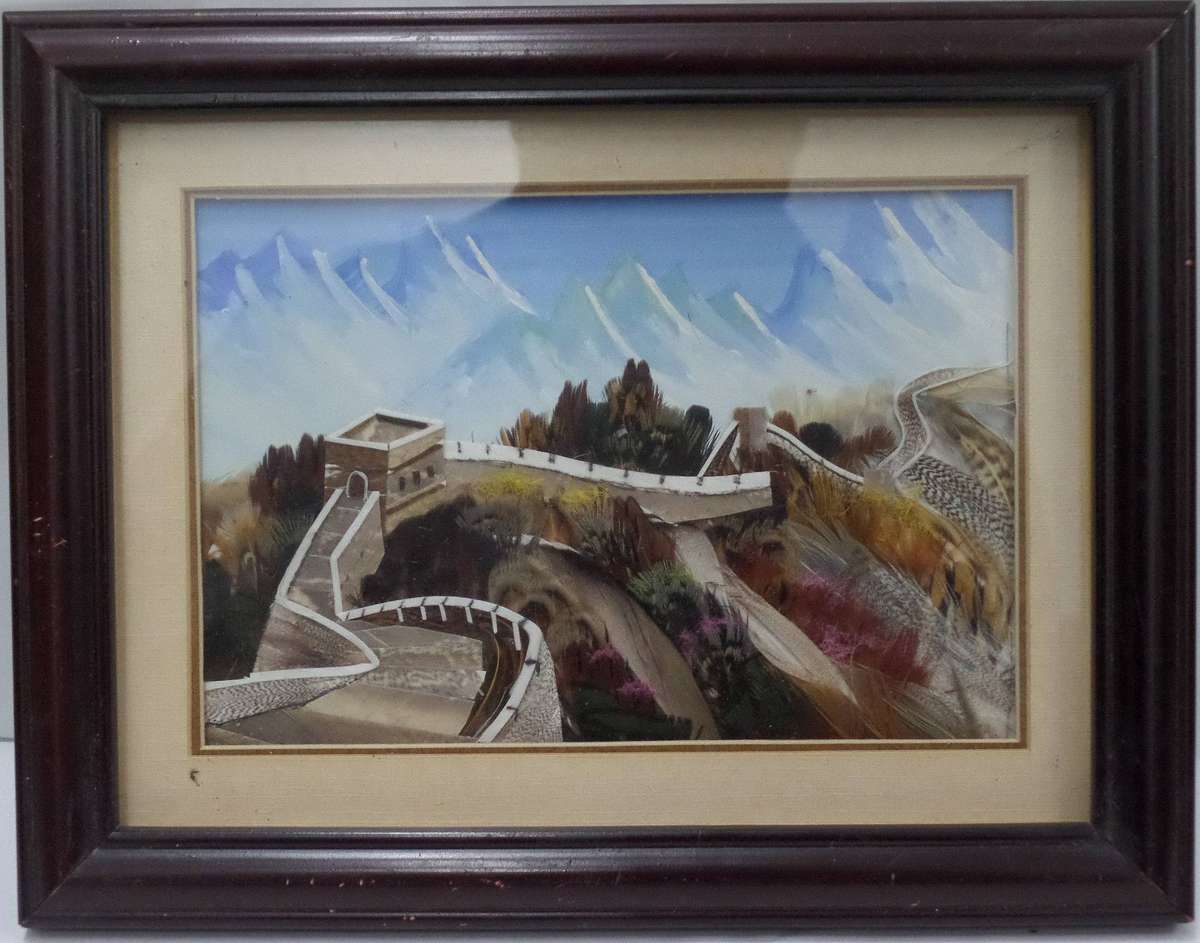 Vintage 3D great wall of china crafted from bird feathers