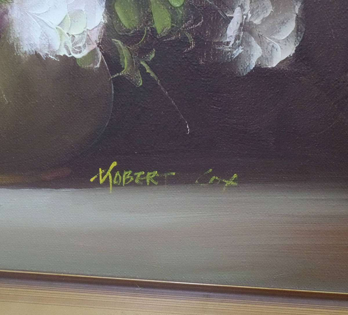 Vintage Robert Cox Original Oil Painting - Framed White Roses Still Life